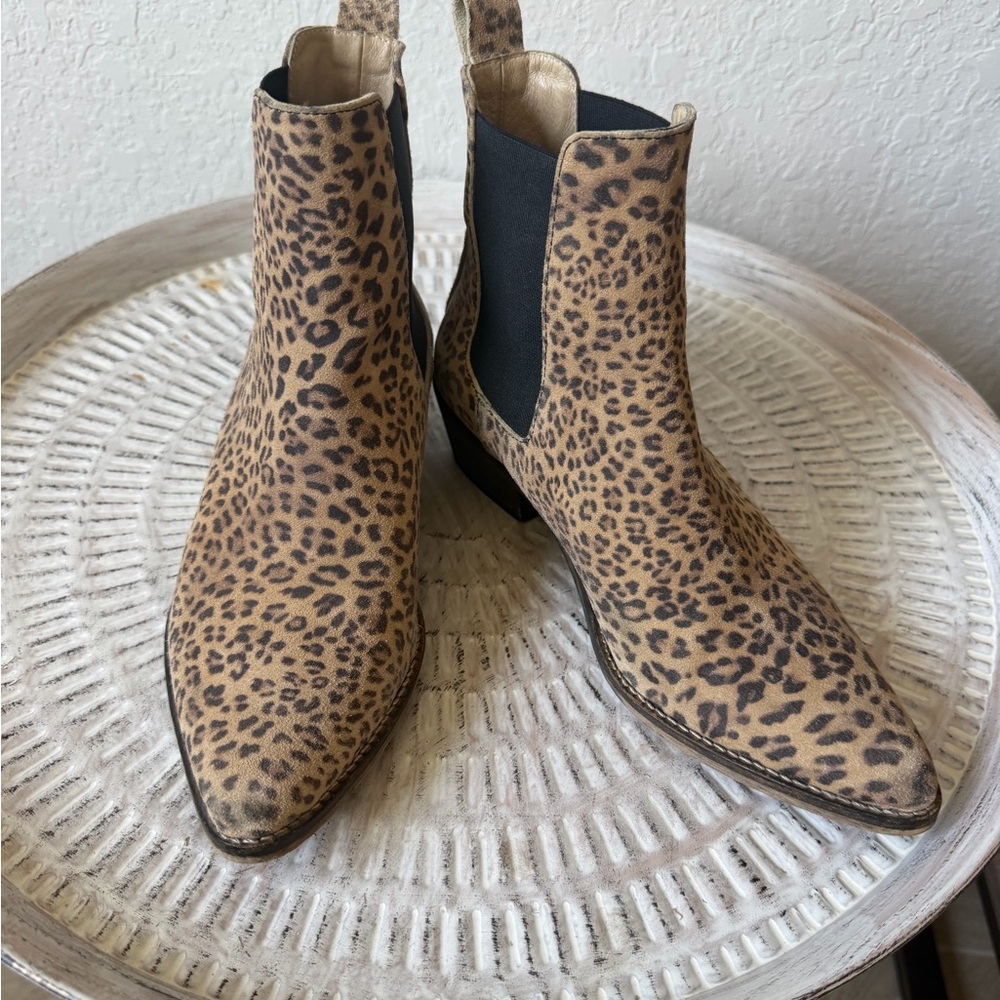 Ivylee Stella Leopard Print European Leather Handmade Ankle Boots